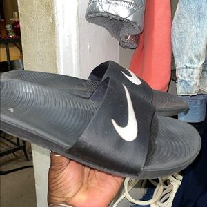 Black Slide Sandals with White Logo